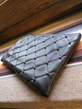 Duex Lux Quilted Black Studded Faux Leather Clutch